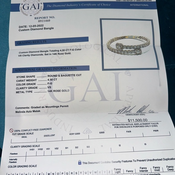 Custom Diamond Bangle Totaling 4.50 CT F-G Color - Picture 2 of 5